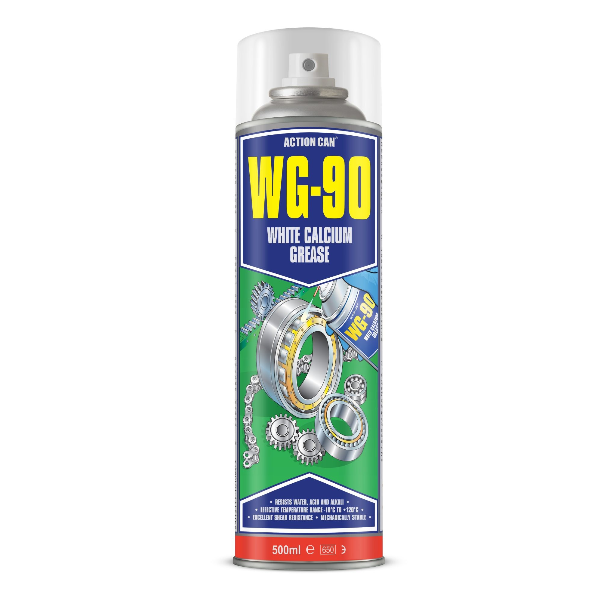 WG90 - Spray de Massa Branca 500ml | Características principais Massa lubrificante de uso geral NLGI grau 2 Excelente resistência à água, ácidos e alcalinos Gama de temperaturas efectivas -10°C a +120°C Mecanicamente estável com excelente resistência ao cisalhamento Propriedades de protecção e anti-corrosão melhoradas Extremamente baixa lavagem com água