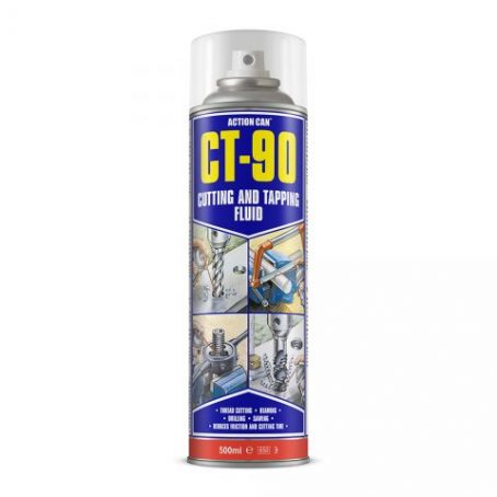 CT90 - Óleo Lubrificante para Corte e Roscagem 500ml | Características principais CT90 - Spray 500ml Lubrificante versátil, multi-metal de corte, roscagem, perfuração e escareamento Reduz a fricção e o tempo de corte Melhora o acabamento superficial Prolonga a vida útil das ferramentas Melhora a qualidade do trabalho, remove o calor e evita a colagem Disponível como spray, espuma, líquido, e composto